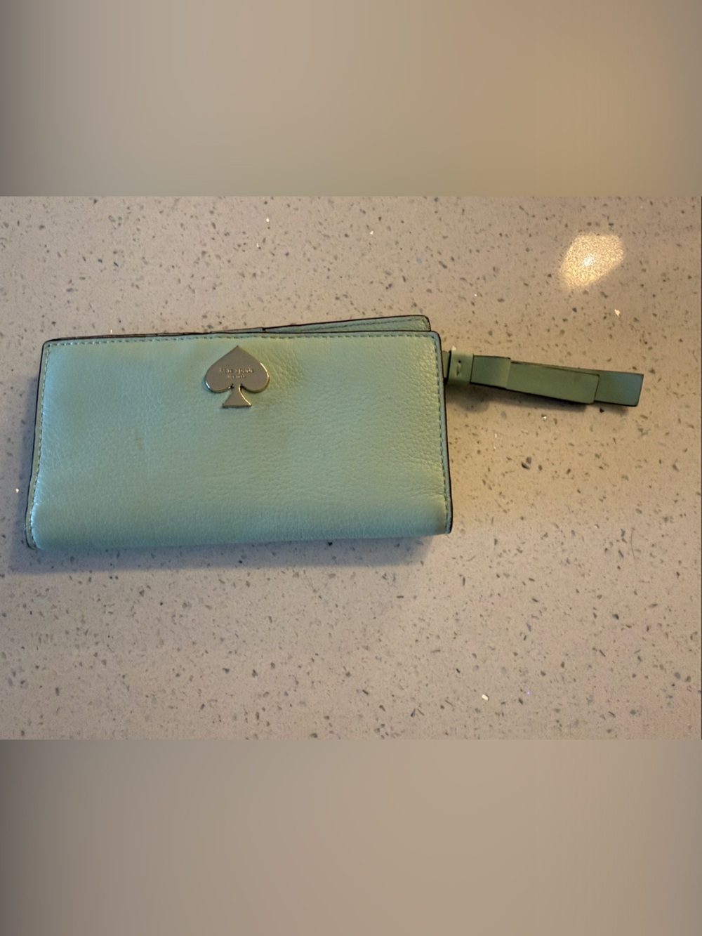 kate spade mint green leather wristlet with gold spade charm